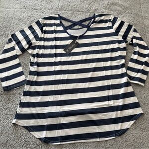 Involand Navy and White Striped Long Sleeve Top